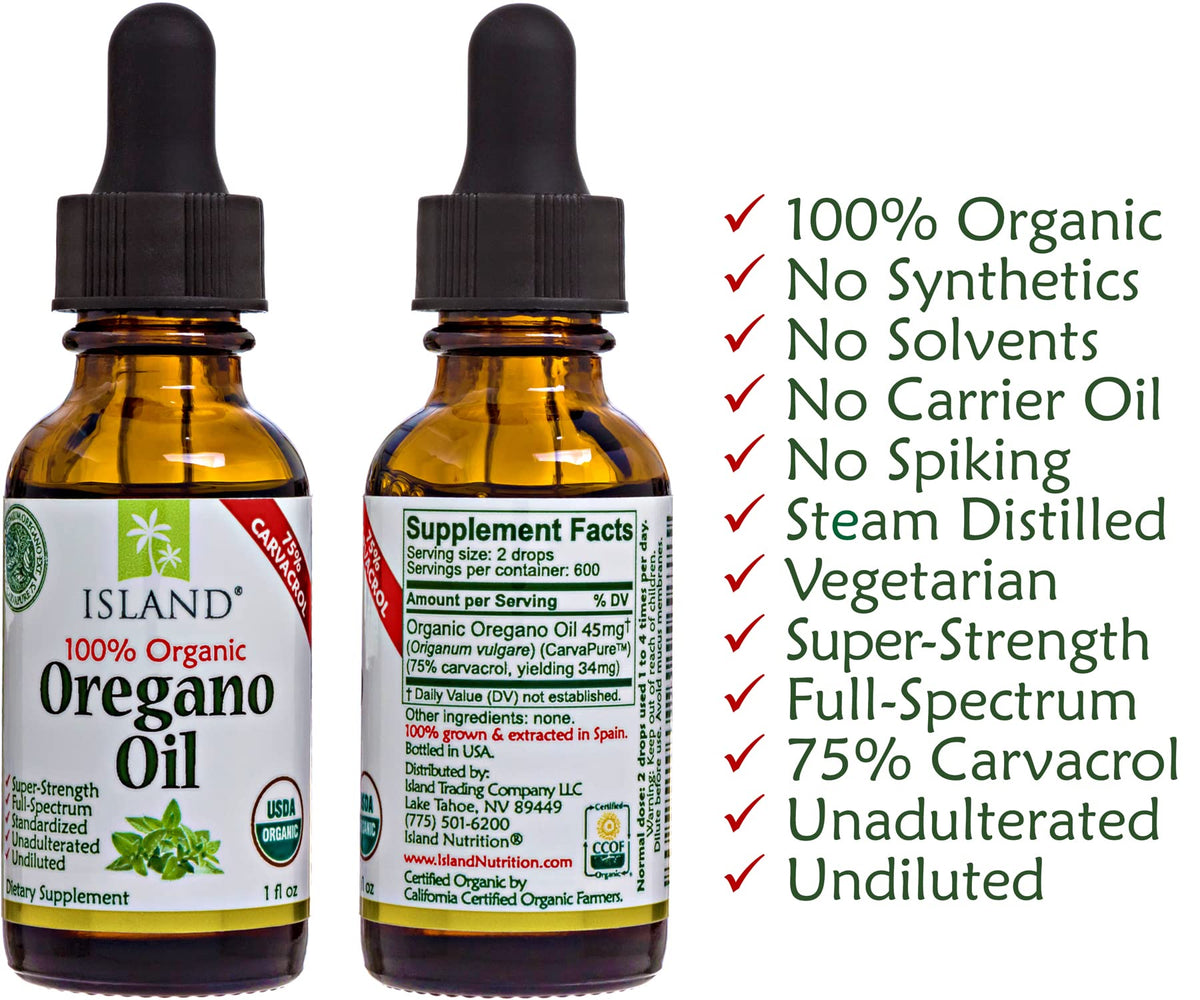 Island Nutrition pure organic herbal supplement bottle setup for dilution guidance