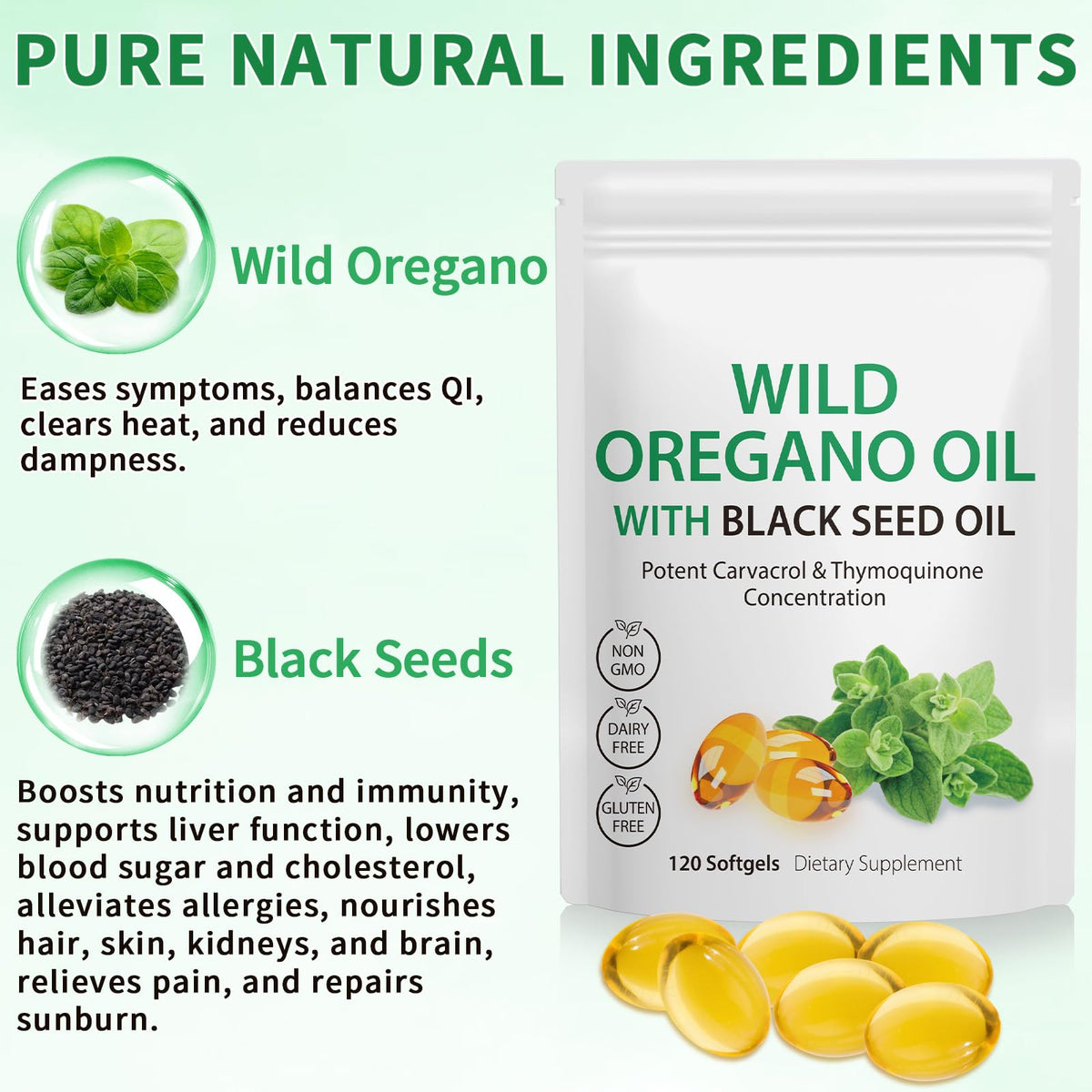 High potency oregano oil 6000 milligrams with black seed oil softgels dietary capsule details