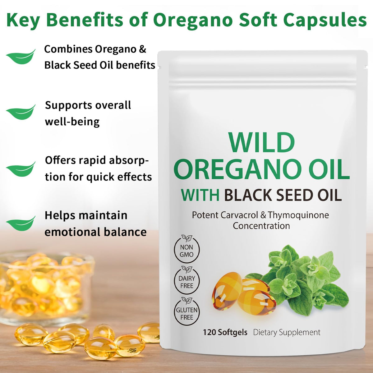Onznoz antioxidant herbal supplement softgels for respiratory wellness on a clean background