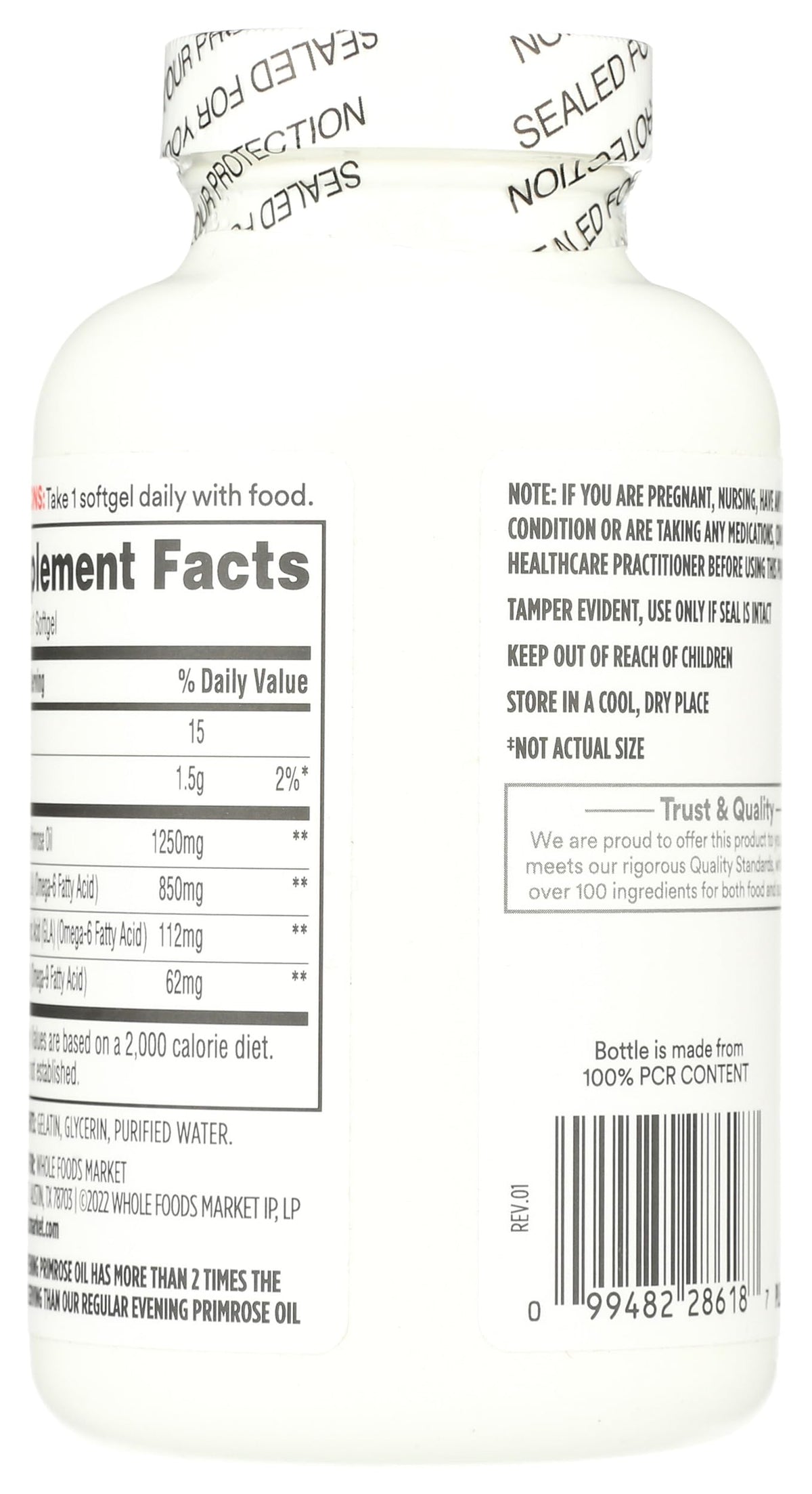 365 Whole Foods premium evening primrose oil 120 softgels supplement facts label