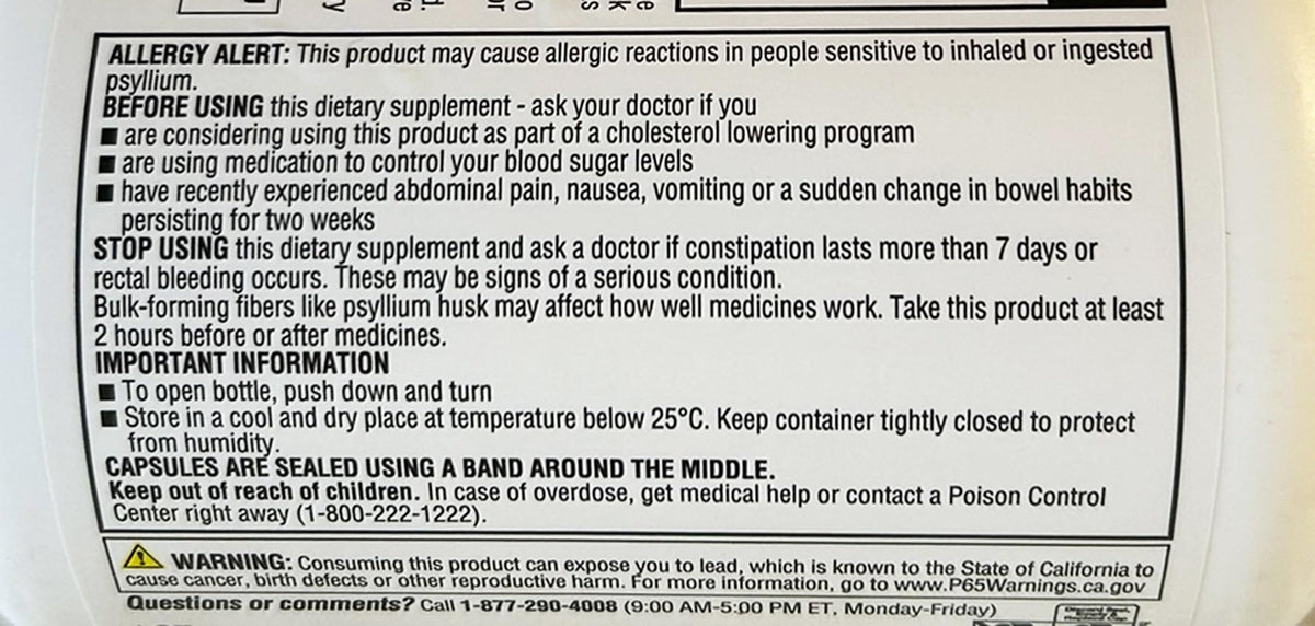 Capsule detail of Members Mark 100 percent natural psyllium husk