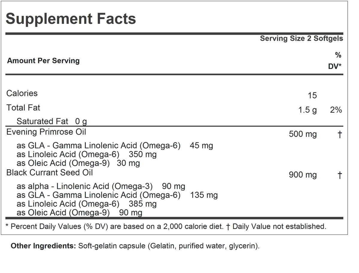 Andrew Lessman Evening Primrose supplement label details showing GLA and Omega-6 facts