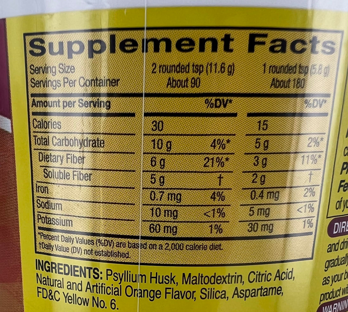 Kirkland Signature Fiber Supplement orange flavor bottle details