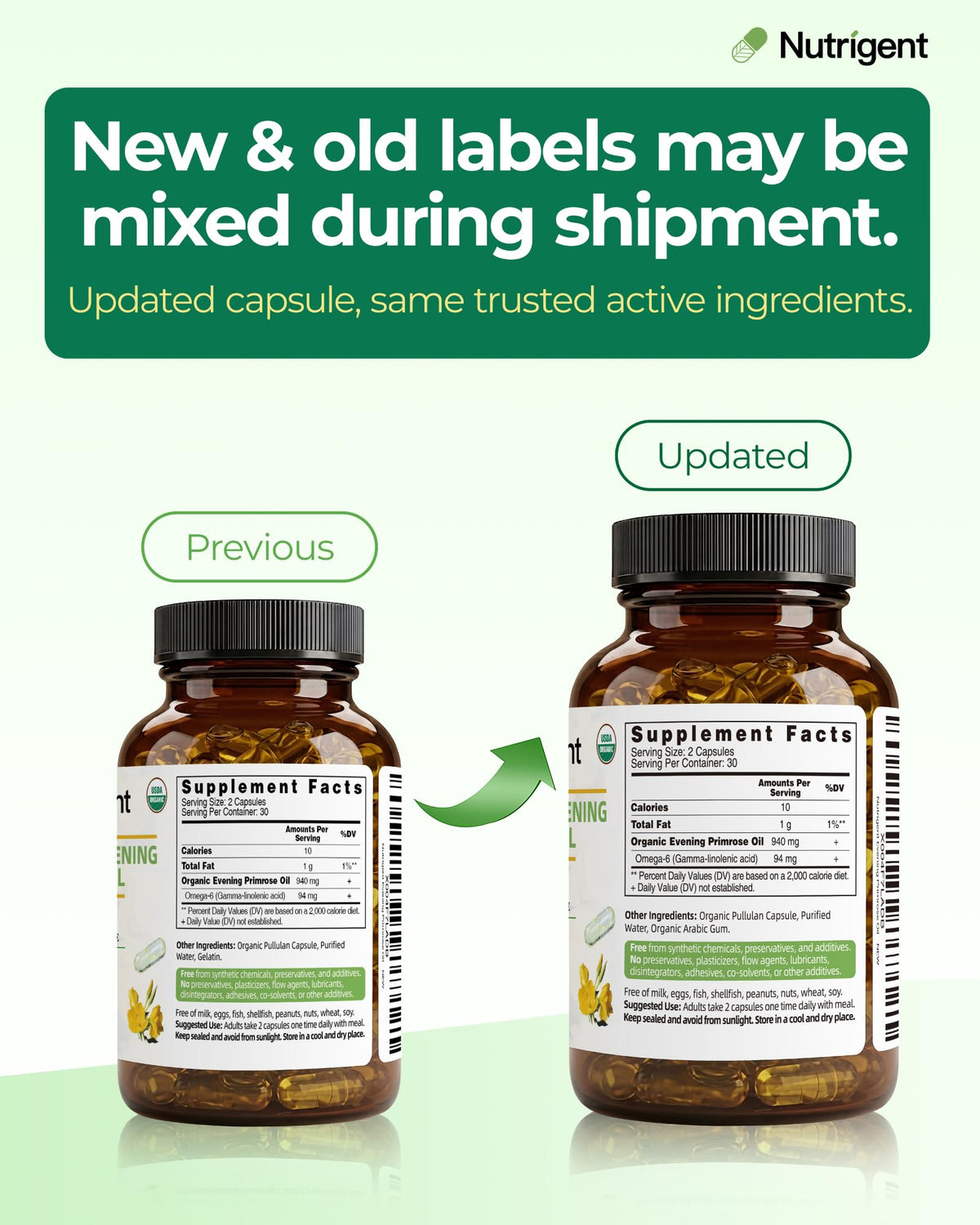 Authentic USA imported Nutrigent organic evening primrose oil bottle seal and packaging details
