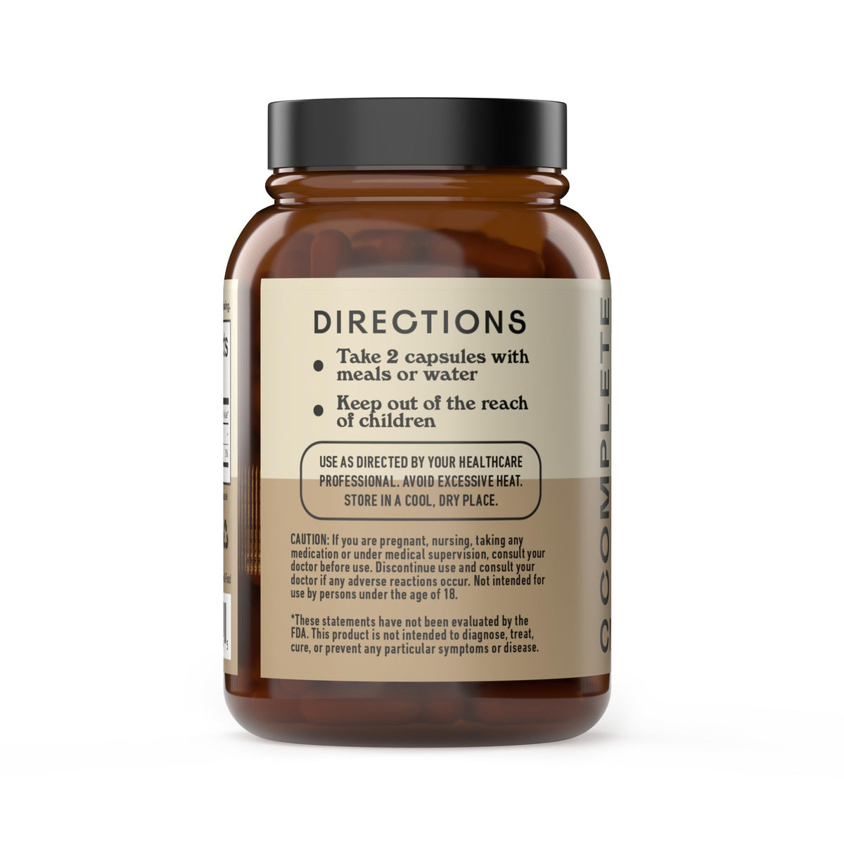 Back view of 660mg psyllium husk capsules bottle showing nutrition