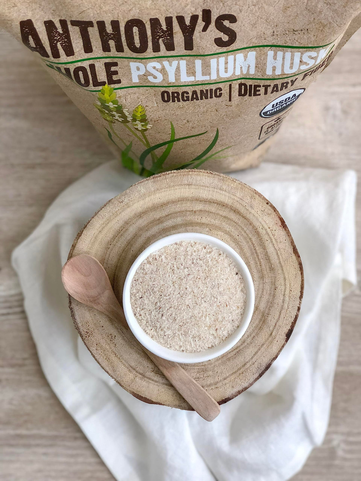 Anthony's Organic Whole Psyllium Husks non-GMO and organic certification logo