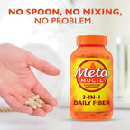 Metamucil bottle side view showing fiber benefits