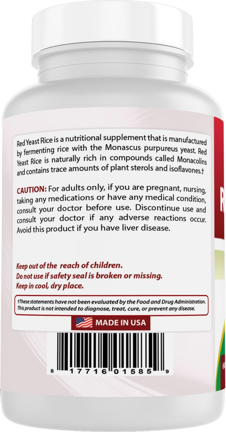 Full product shot of Best Naturals Red Yeast Rice 1200 mg dietary supplement on a clean background