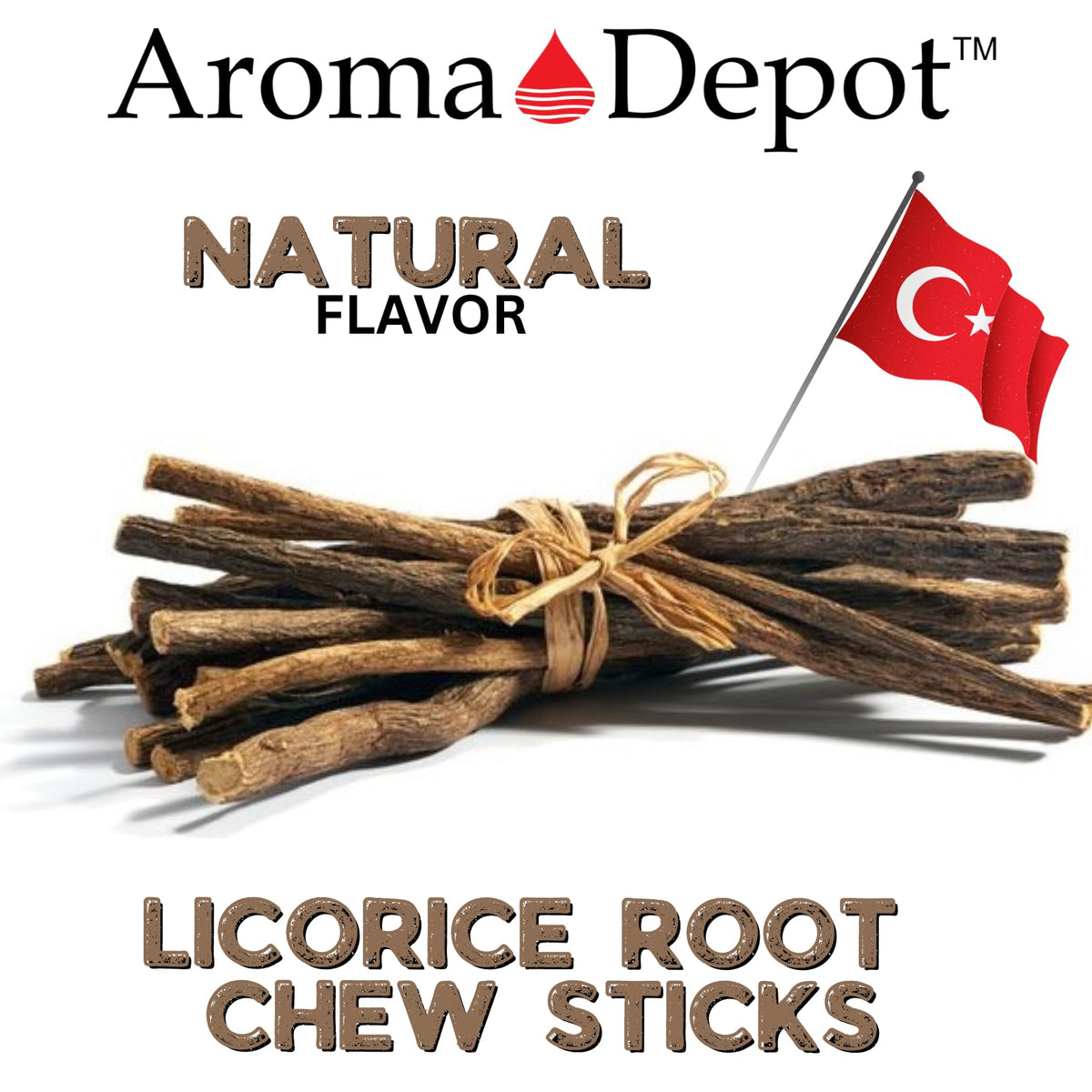 Hand holding Aroma Depot natural licorice root chew sticks