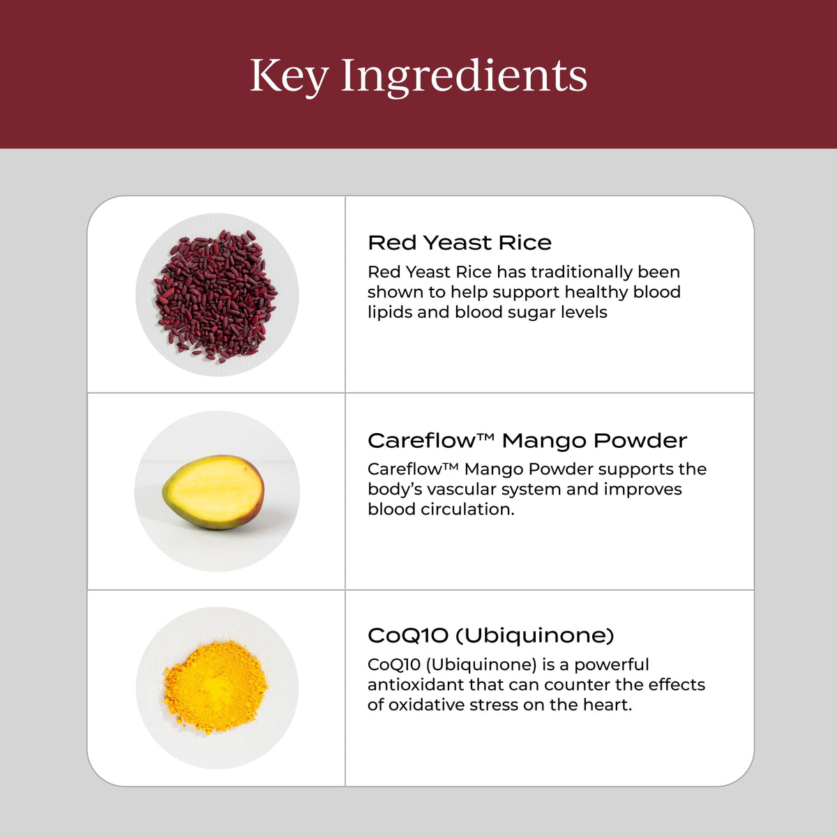 Cymbiotika Heart Health supplement packaging highlighting CoQ10, Inositol, and Red Yeast Rice ingredients.