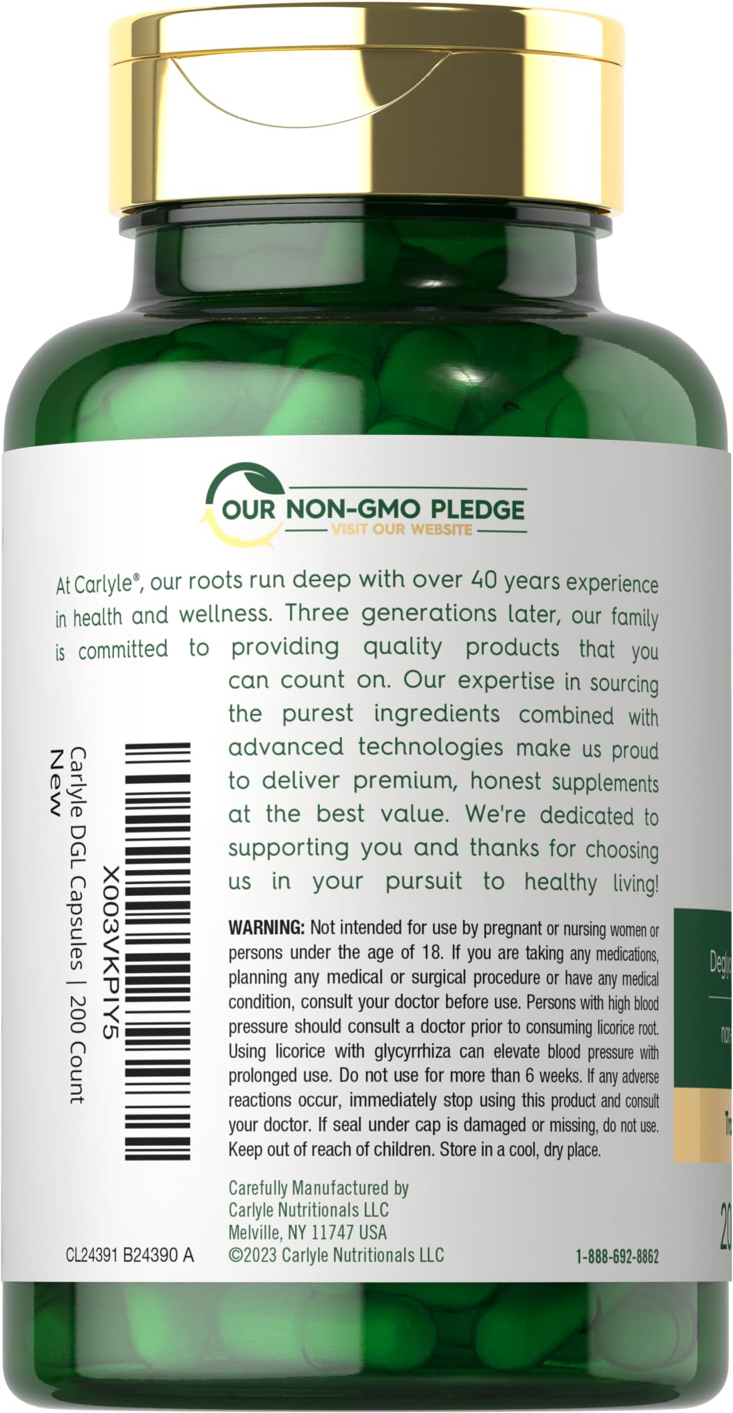 Side view of Carlyle DGL digestive health supplement packaging