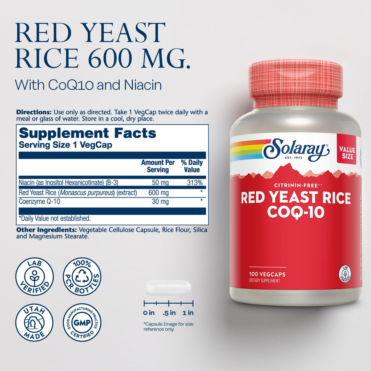 Solaray heart supplement vegetarian capsules ingredient facts label