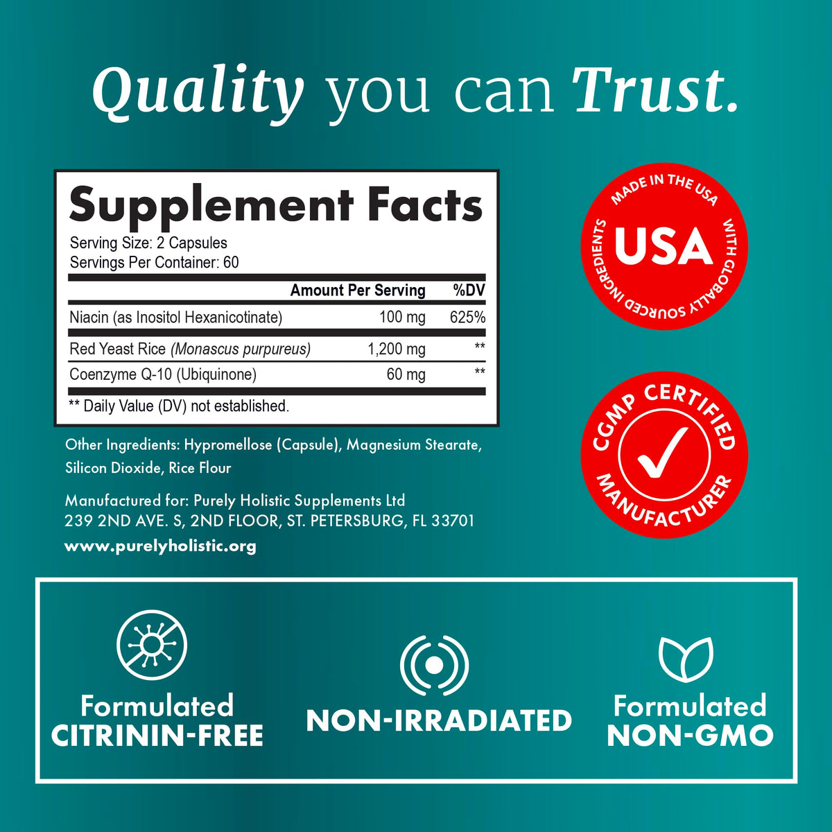 Purely Holistic dietary supplement for healthy cholesterol levels close up