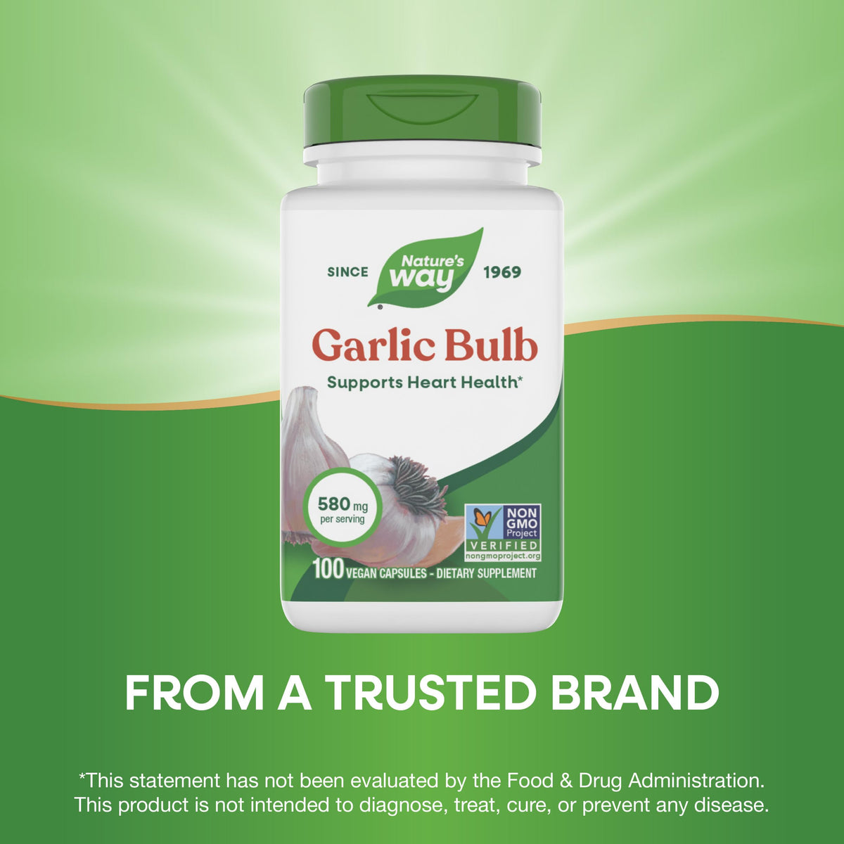Nature's Way premium non-GMO garlic bulb capsules side panel ingredients