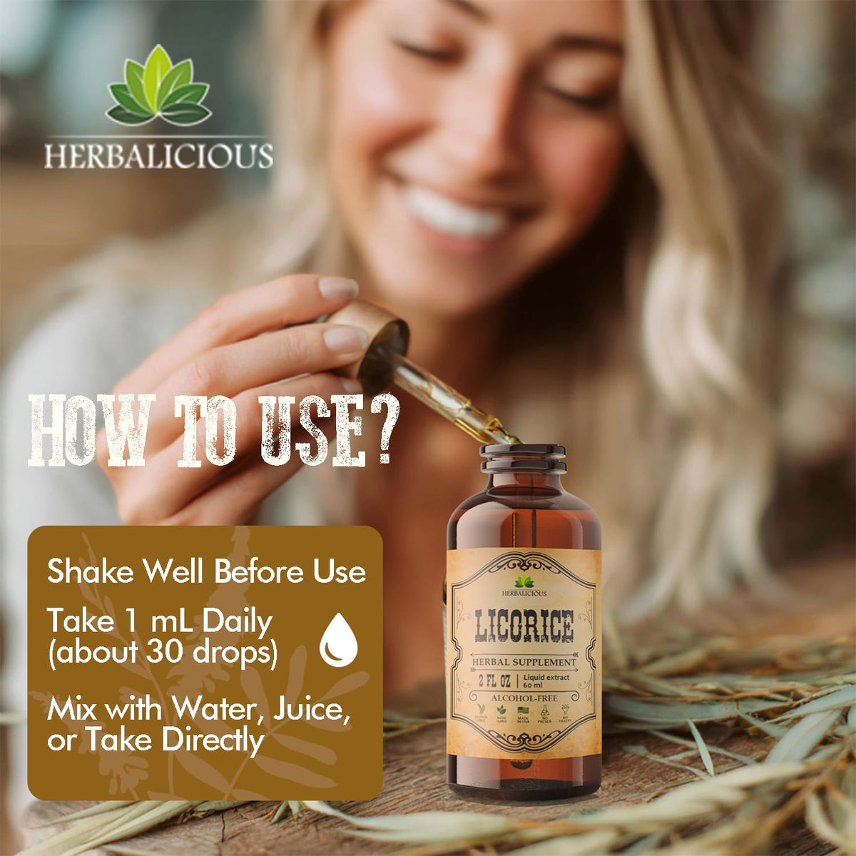 Herbalicious Licorice Root liquid extract dropper bottle