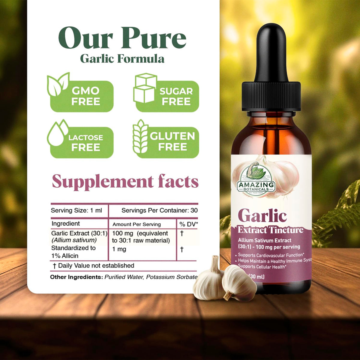 Allium Sativum herbal supplement standardized to one percent allicin.