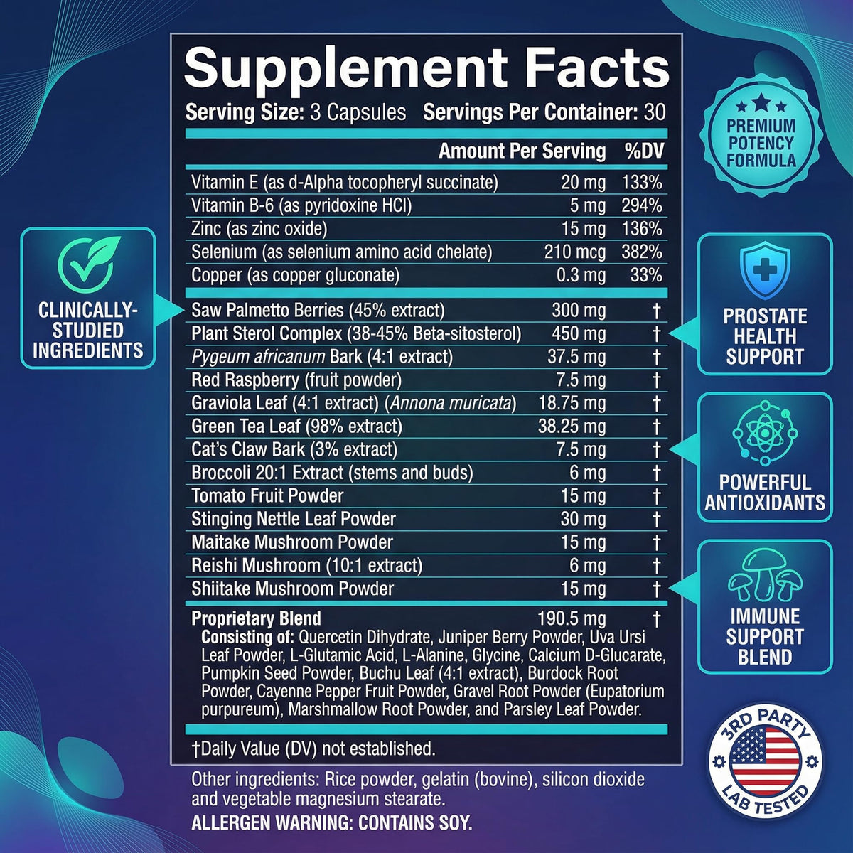 Ultalife prostate care capsules dietary supplement with beta sitosterol