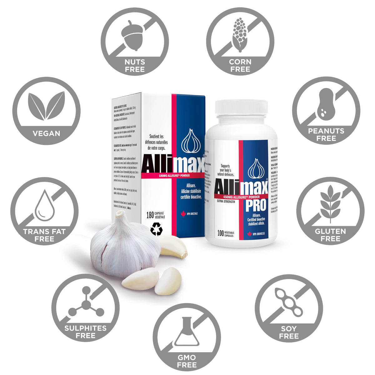 Allimax Pro 100 vegicaps imported dietary supplement for advanced daily wellness.