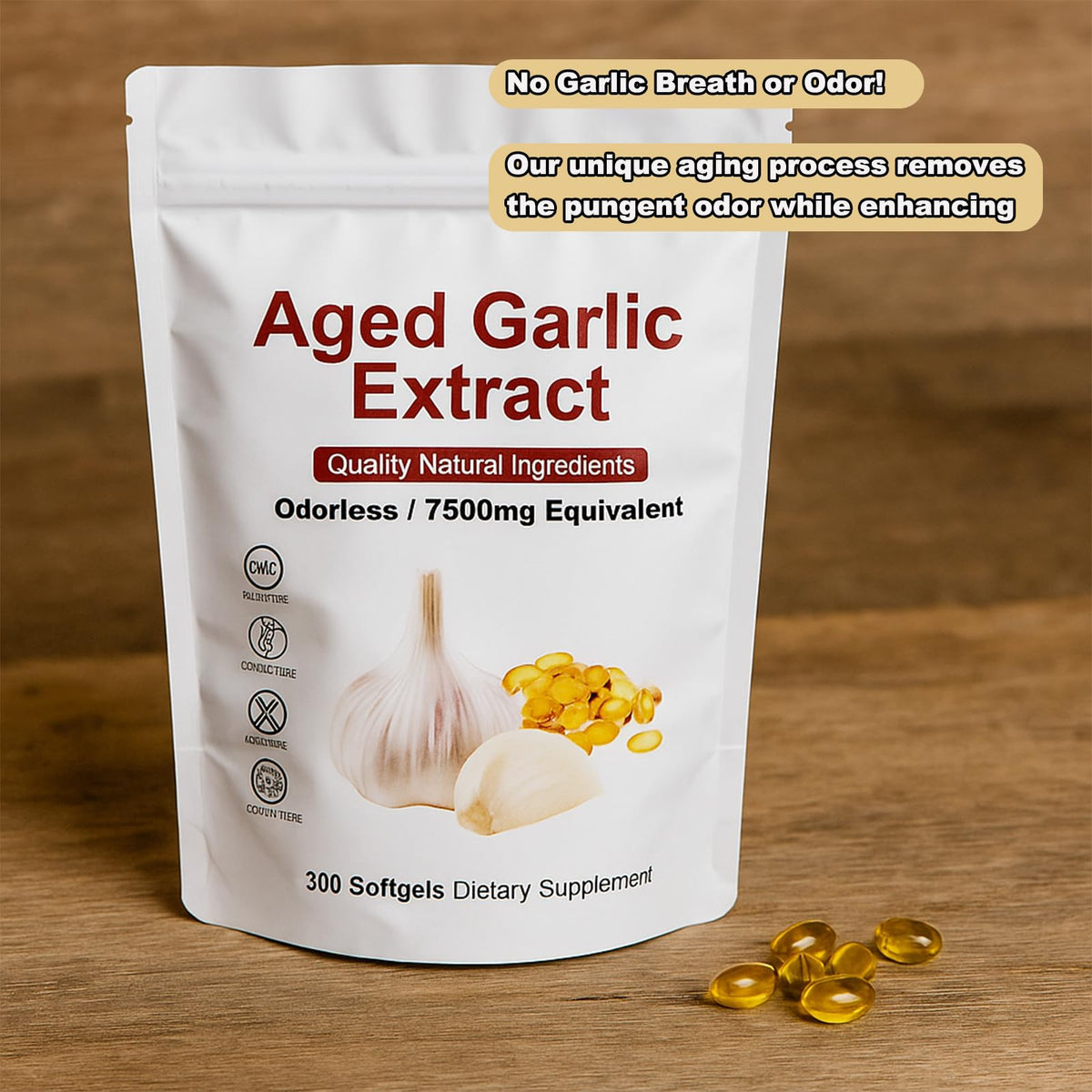 Odorless 300 count vegetarian garlic softgels for everyday cardiovascular protection