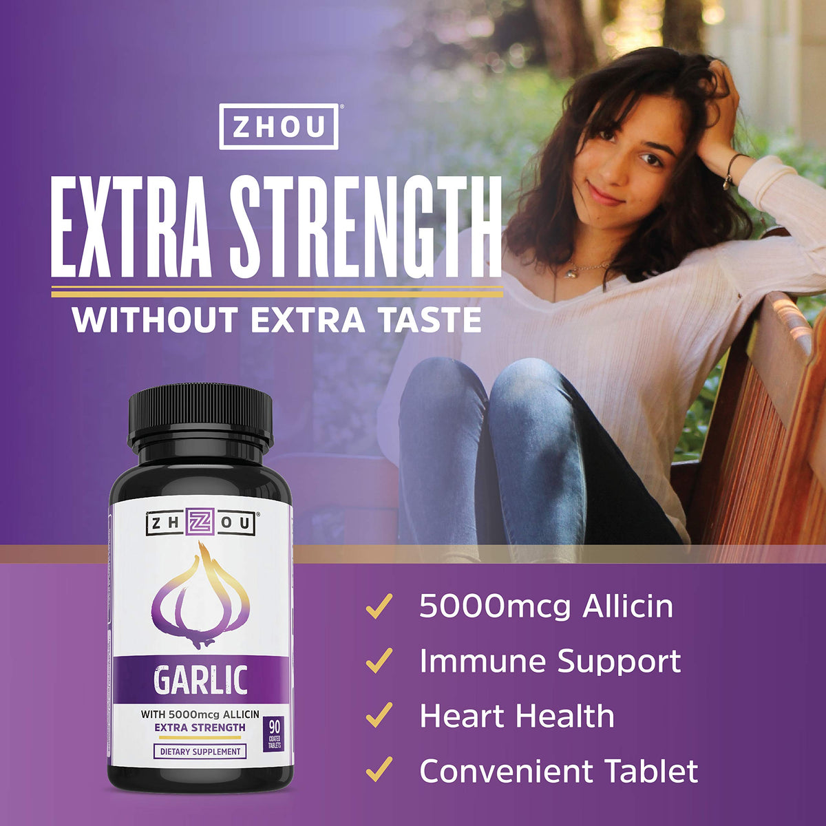 Zhou Nutrition garlic extract capsules for cardiovascular health benefits.