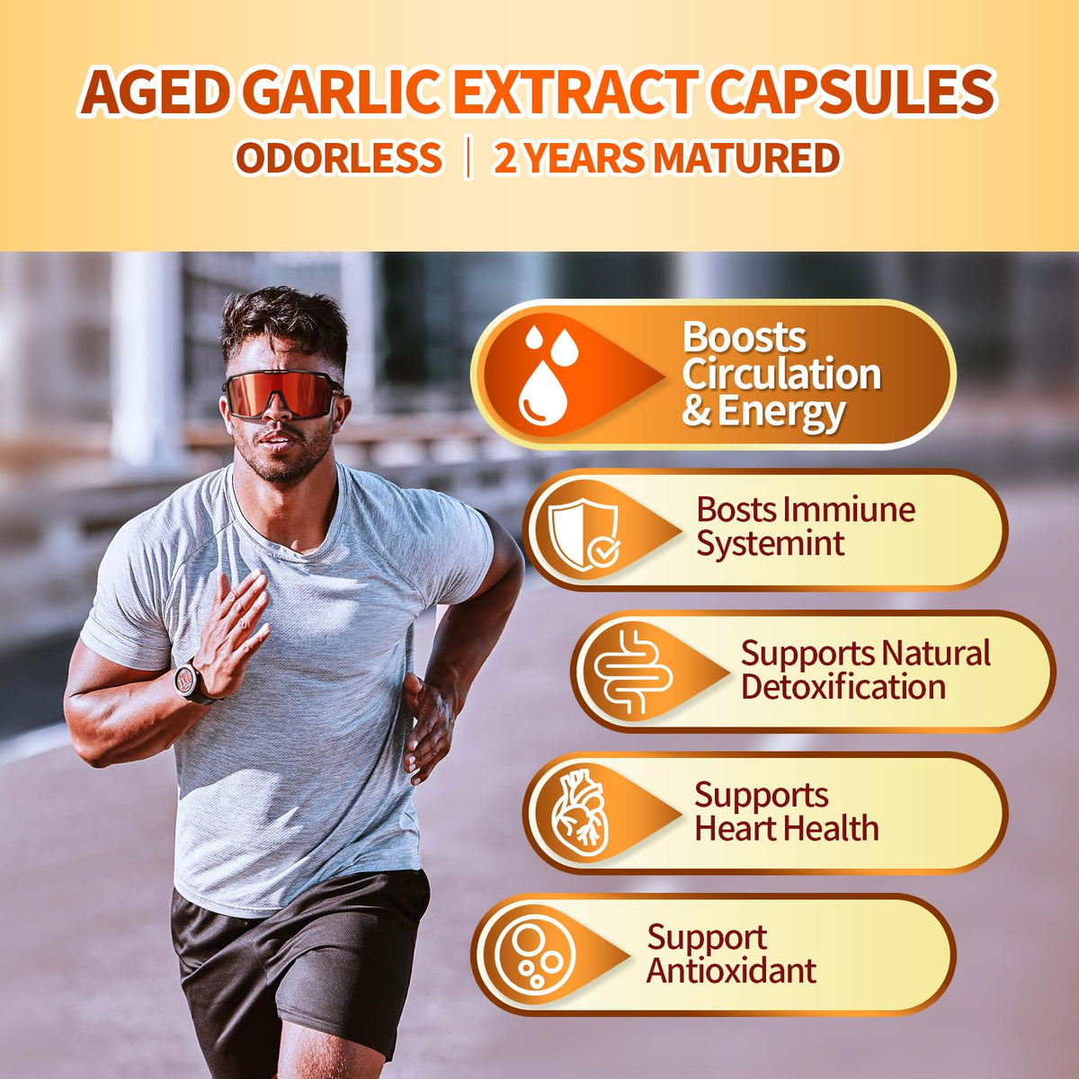 VivoNu 2 year matured garlic extract capsules close up of supplemental facts