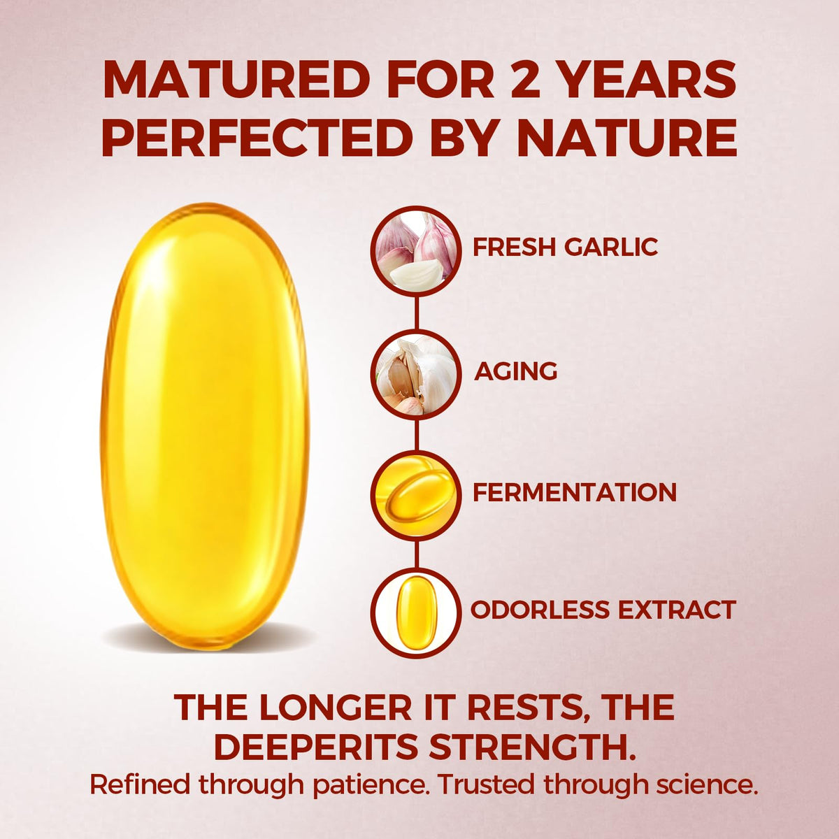 Back label of Elare aged garlic extract showing non GMO and gluten free certifications.