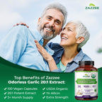 Authentic USA imported Zazzee garlic pills back label showing ingredients list and 1 percent allicin content.