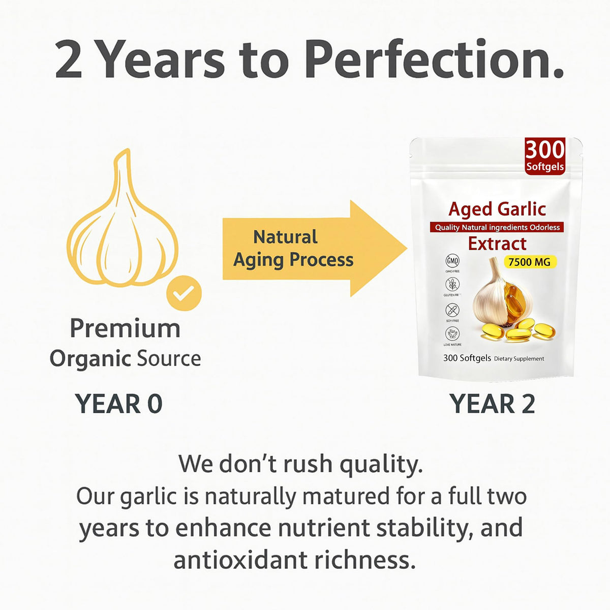 Three hundred odorless softgels of Napexix garlic supplement displayed next to the packaging.