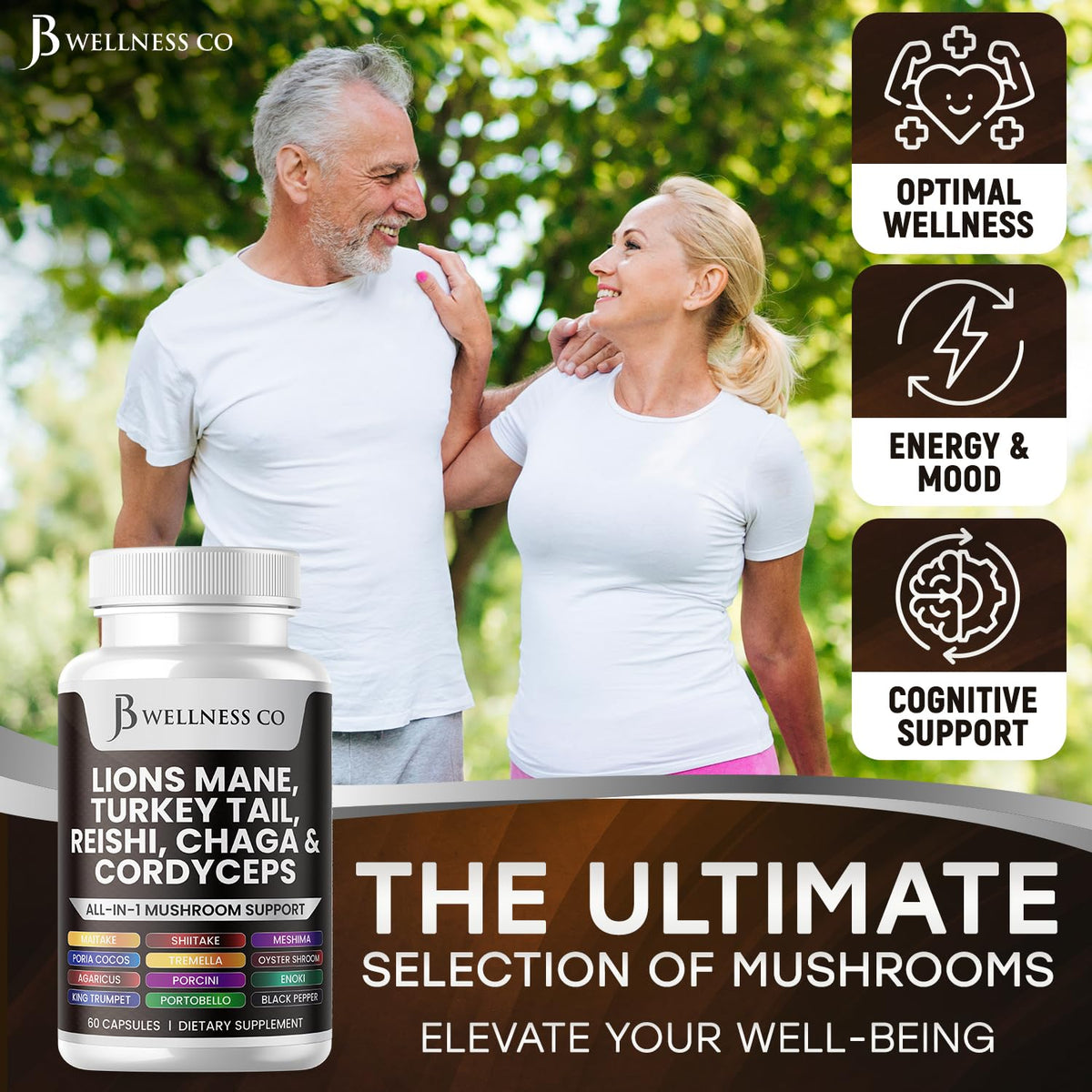 Side view of Clean Nutraceuticals Lions Mane capsules bottle