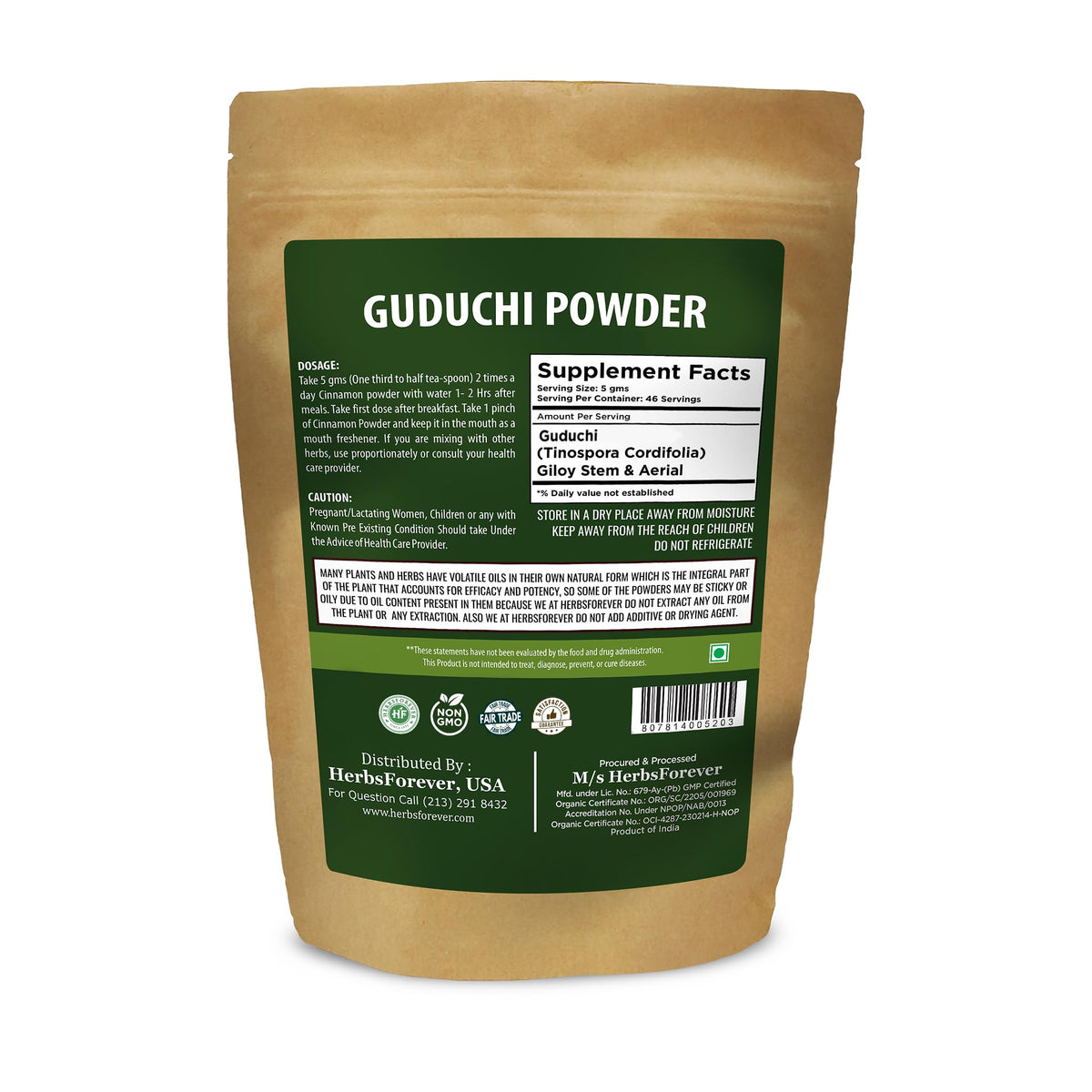 Pure Tinospora Cordifolia herbal powder packaging showcasing Ayurvedic benefits
