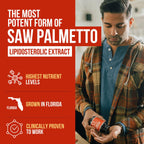 Triquetra Health 10X potency saw palmetto softgels label showing supplement facts and clean CO2 extraction details.