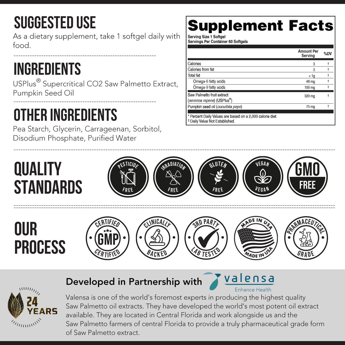 Premium imported Triquetra Health non GMO saw palmetto softgels standing on a clean e commerce background.