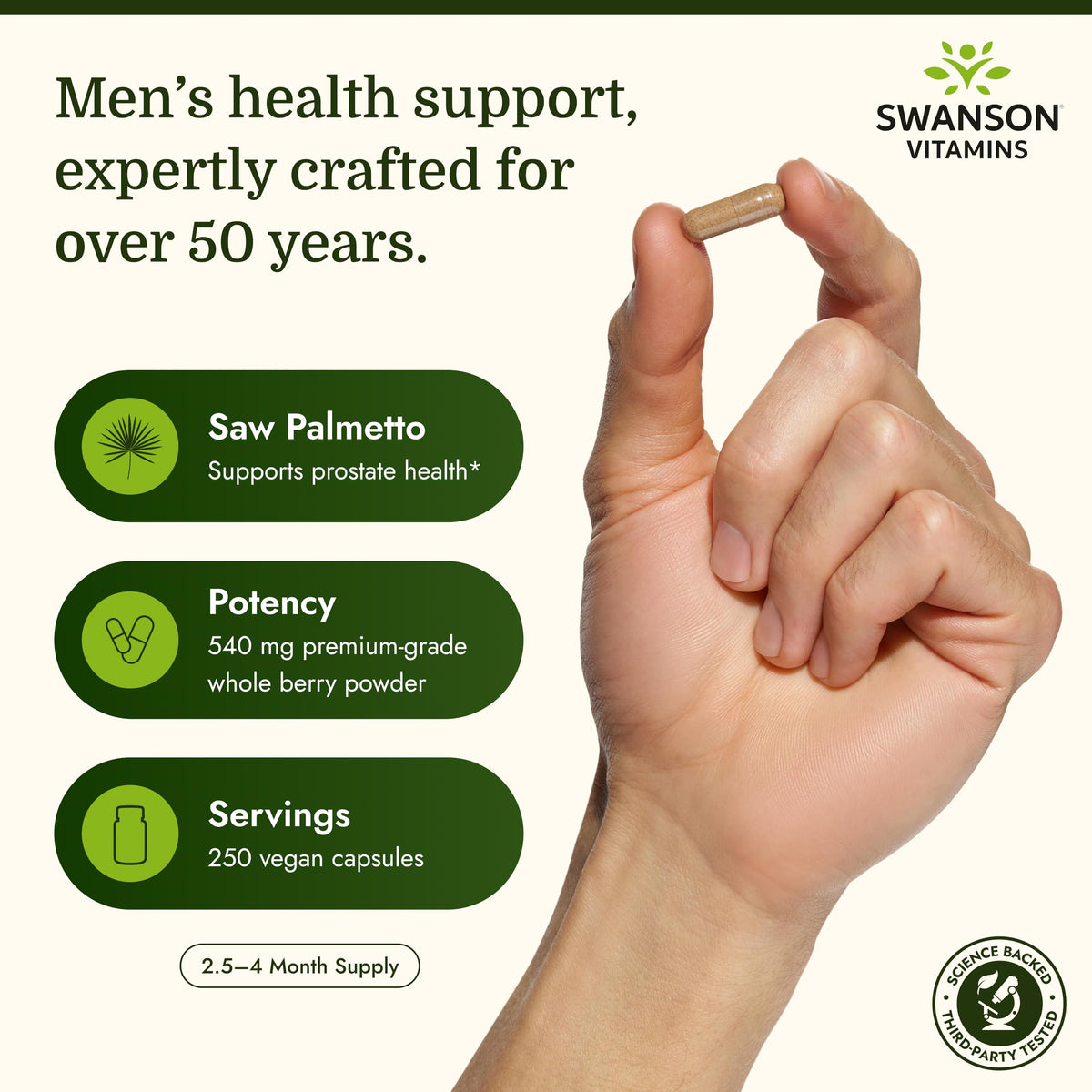Swanson Full Spectrum Saw Palmetto 250 vegan capsules nutritional facts panel