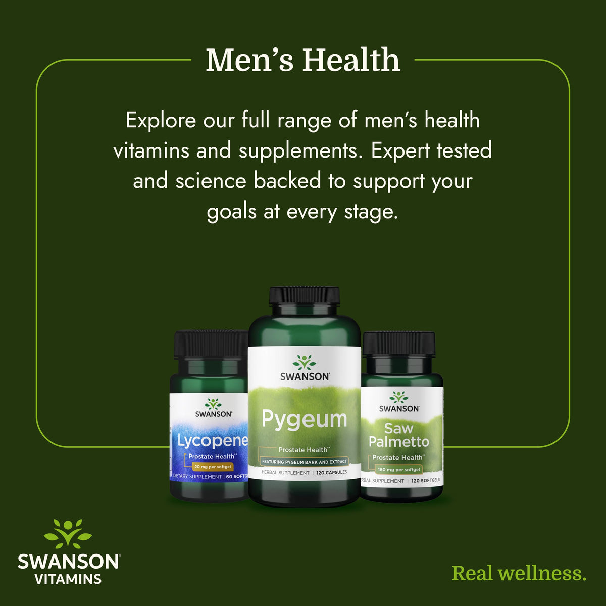 Imported Swanson Saw Palmetto bottle showing directions for daily prostate care