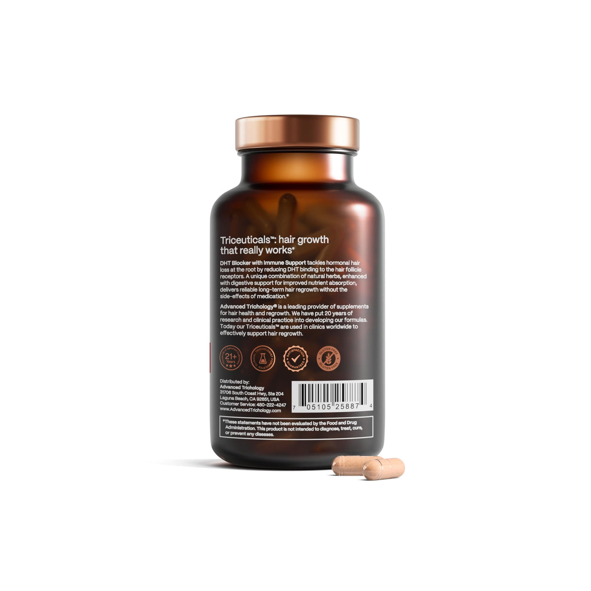 Full packaging set of Advanced Trichology DHT Blocker 120 vegetarian capsules imported USA edition.