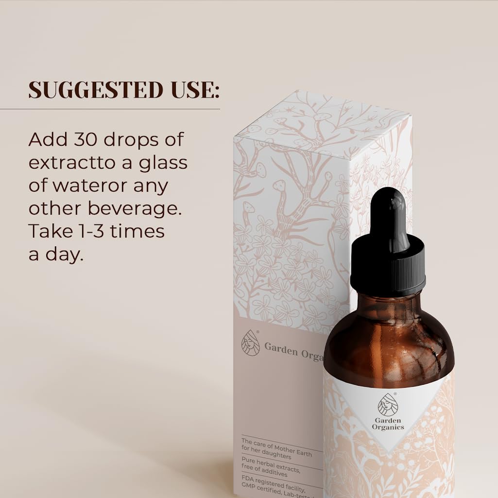 Garden Organics Shatavari liquid extract dropper cap details showing natural liquid drops
