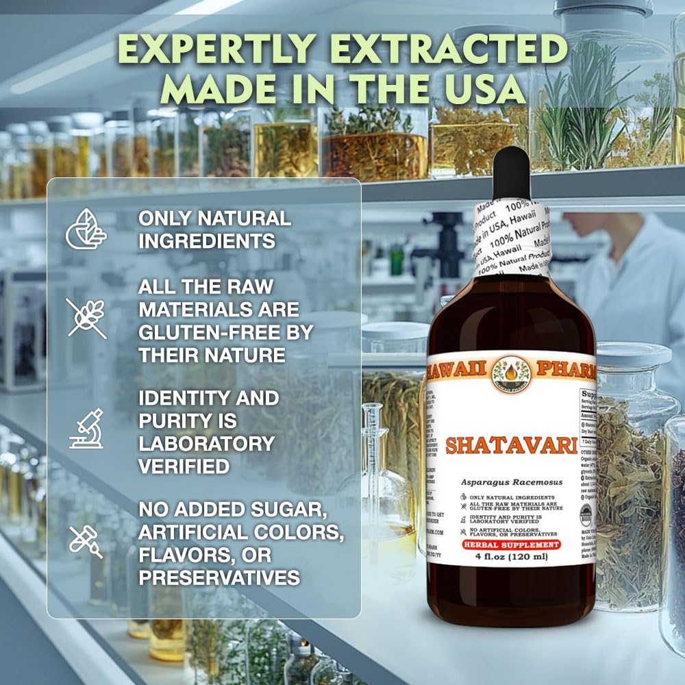 Hawaii Pharm Shatavari liquid supplement bottle with dropper applicator for precise daily dosage control