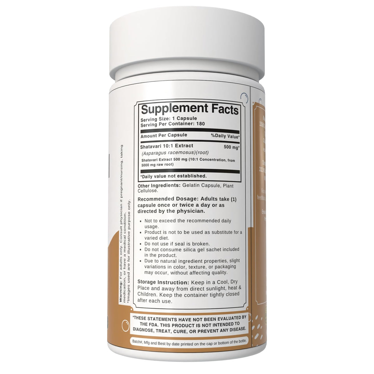 Bloofah Shatavari 500mg supplement bottle showing 10 to 1 concentrated extract details