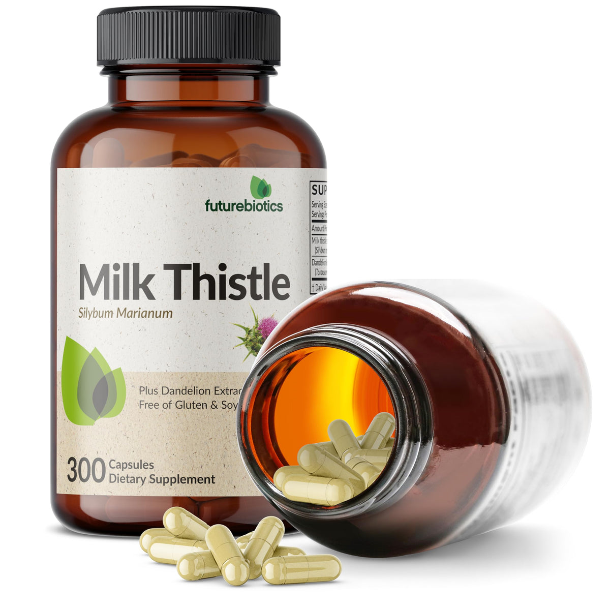 Authentic Futurebiotics Milk Thistle imported USA supplement bottle angle view
