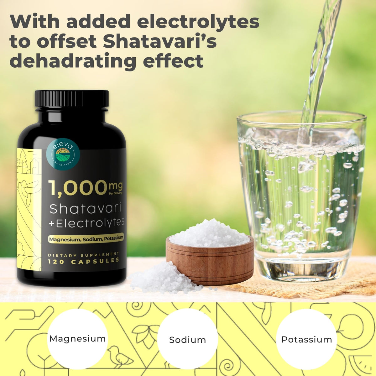 Organic Shatavari root dietary supplement with electrolyte complex for women.