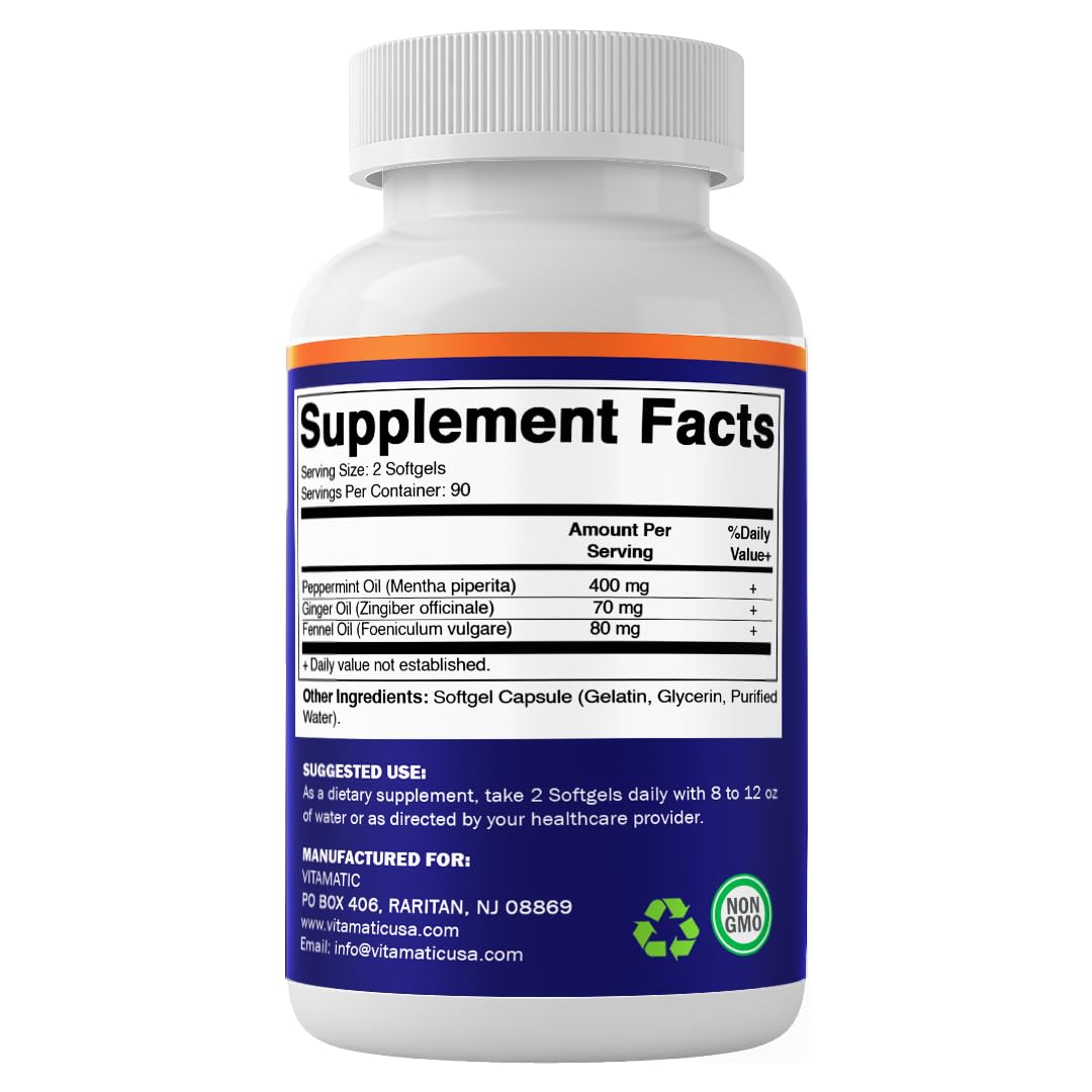 Vitamatic brand dietary supplement bottle for daily natural stomach comfort