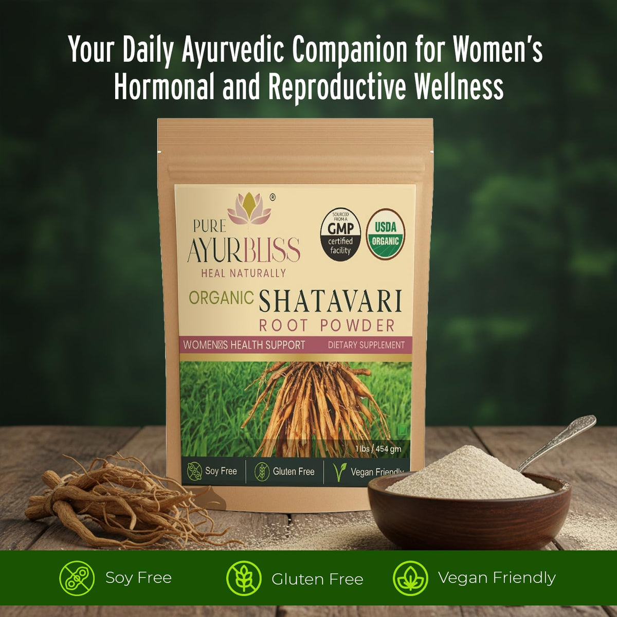Finely ground organic Shatavari root powder for women's hormonal balance