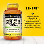 Mason Natural Ginger 500mg 60 capsules packaging showing supplement facts panel
