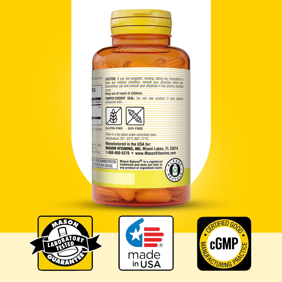 Authentic Mason Natural ginger 500mg herbal capsules bottle for stomach comfort