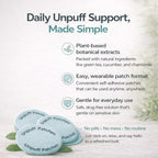 Back label of AHHUE Unpuff Daily Care Patches detailing the vegan ingredients including turmeric and artichoke.