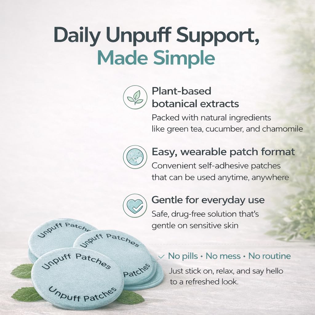 Back label of AHHUE Unpuff Daily Care Patches detailing the vegan ingredients including turmeric and artichoke.