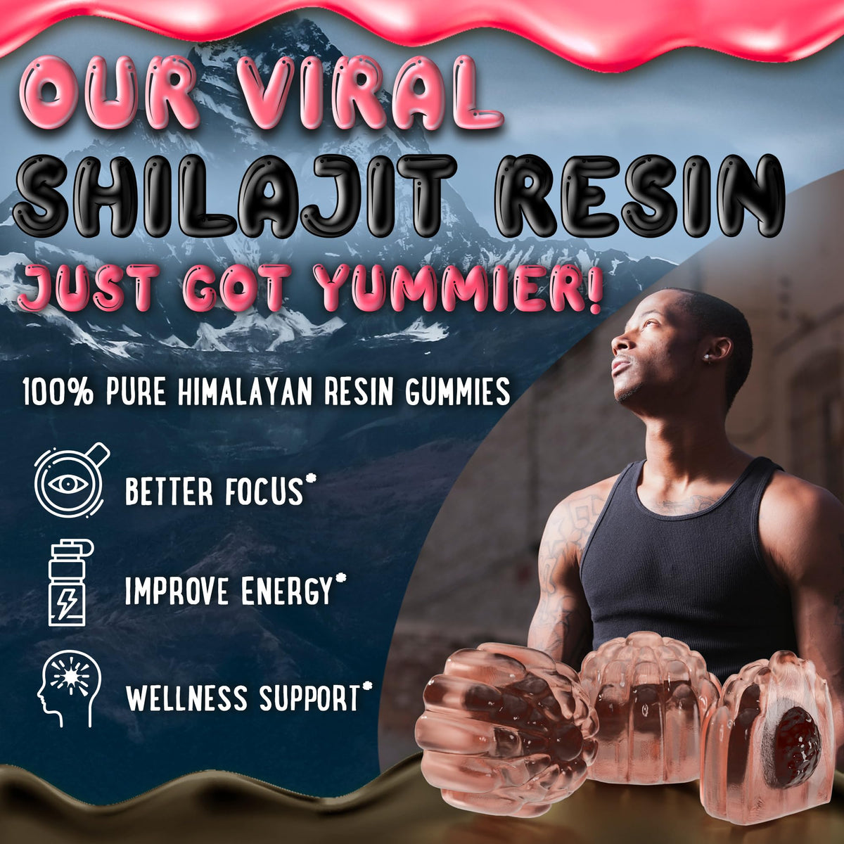 Strawberry and banana flavored wellness gummies for workout performance and immune support