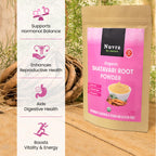 Premium vegan and gluten free Shatavari root powder back label showing supplement facts