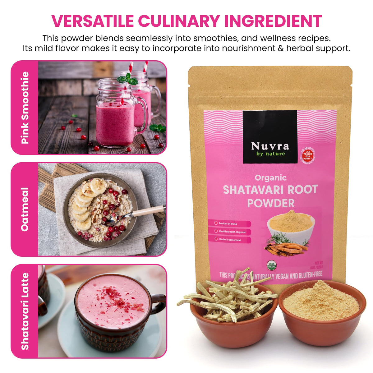 Natural Ayurvedic herb powder for women close up texture shot of clean root powder