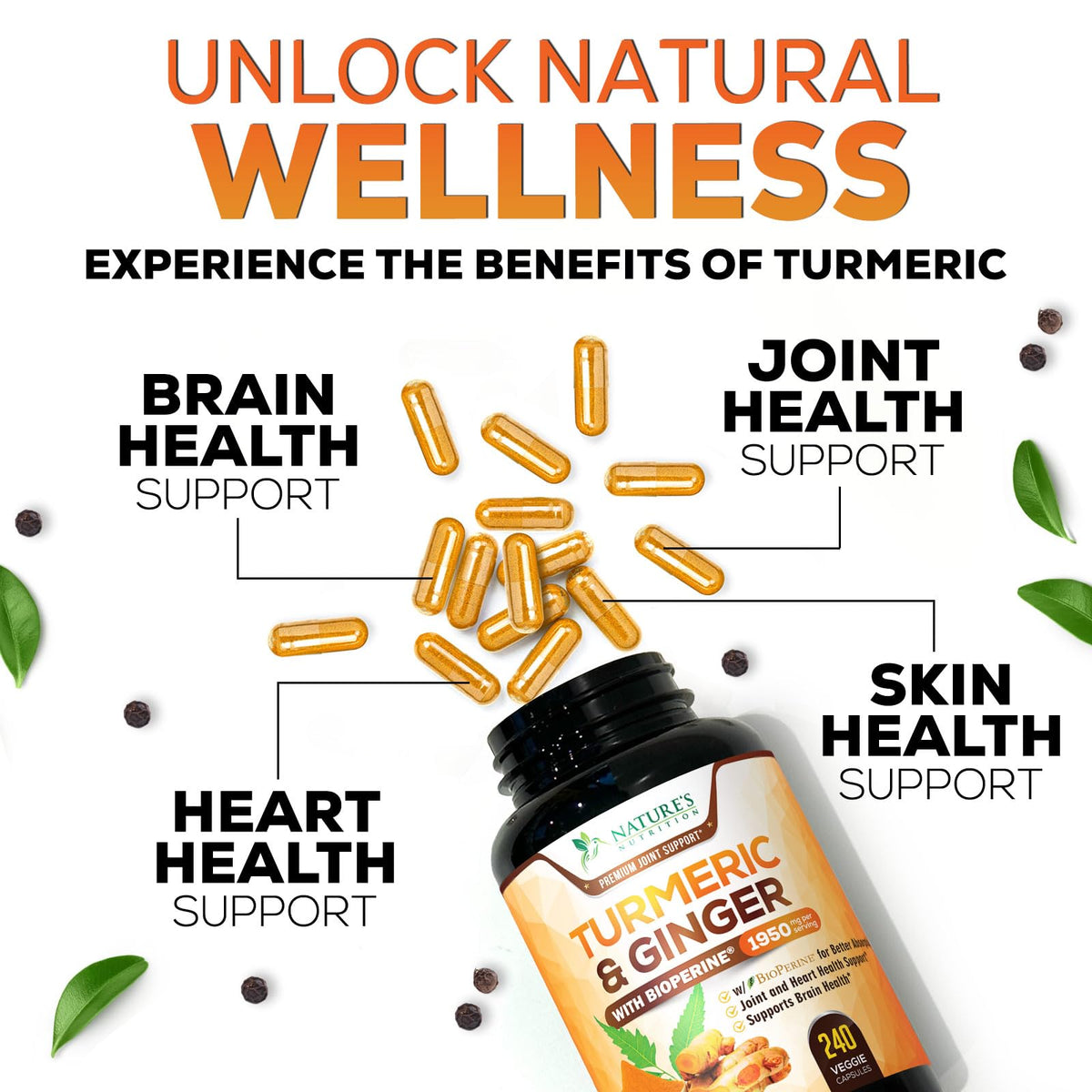 Nature's Nutrition Turmeric Curcumin premium imported health supplement product safety seals